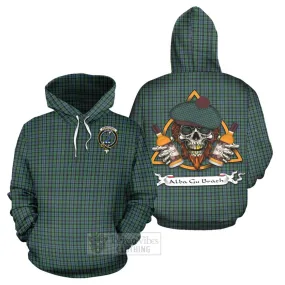 Arbuthnot Tartan Hoodie with Family Crest and Bearded Skull Holding Bottles of Whiskey