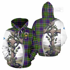 Arnott Tartan Hoodie with Family Crest and St. Andrew's Cross Accented by Thistle Vines