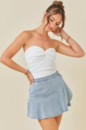 Wrap Denim Ruffle Mini Skort