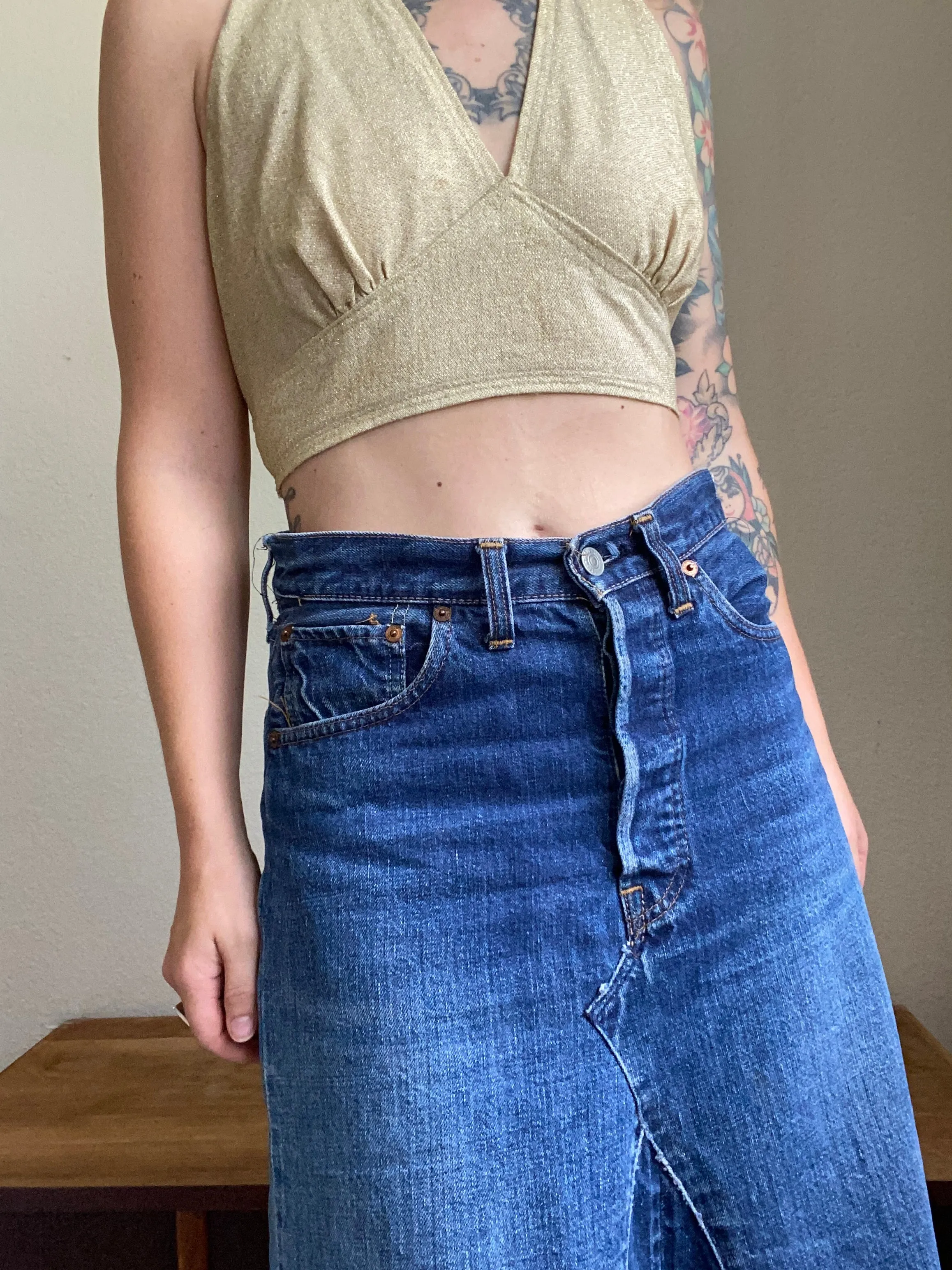 1960s Big E Levi’s Selvedge reconstructed denim skirt 28”