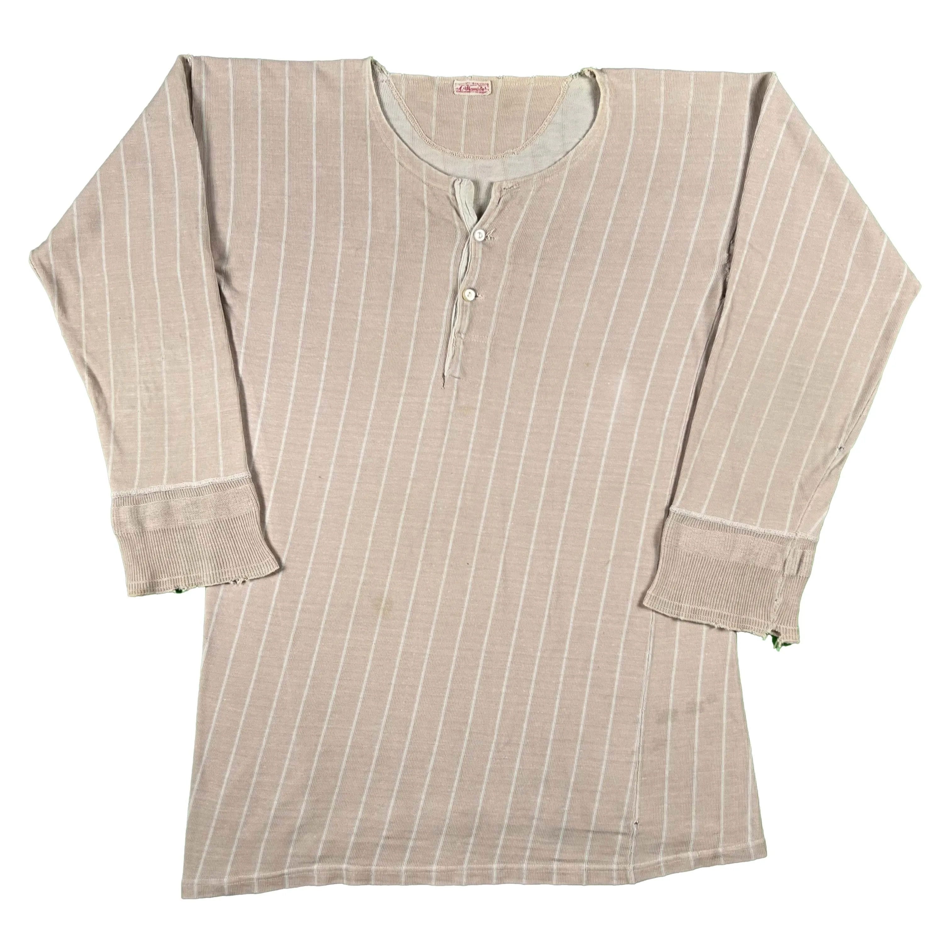 50s Striped Cotton Thermal Shirt- M