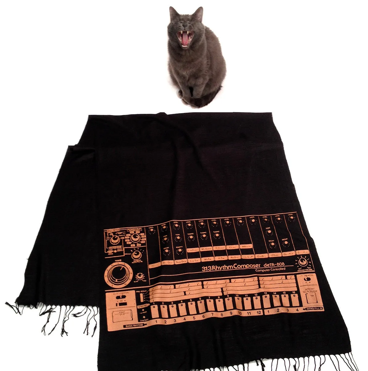 808 Drum Machine scarf, linen-weave pashmina