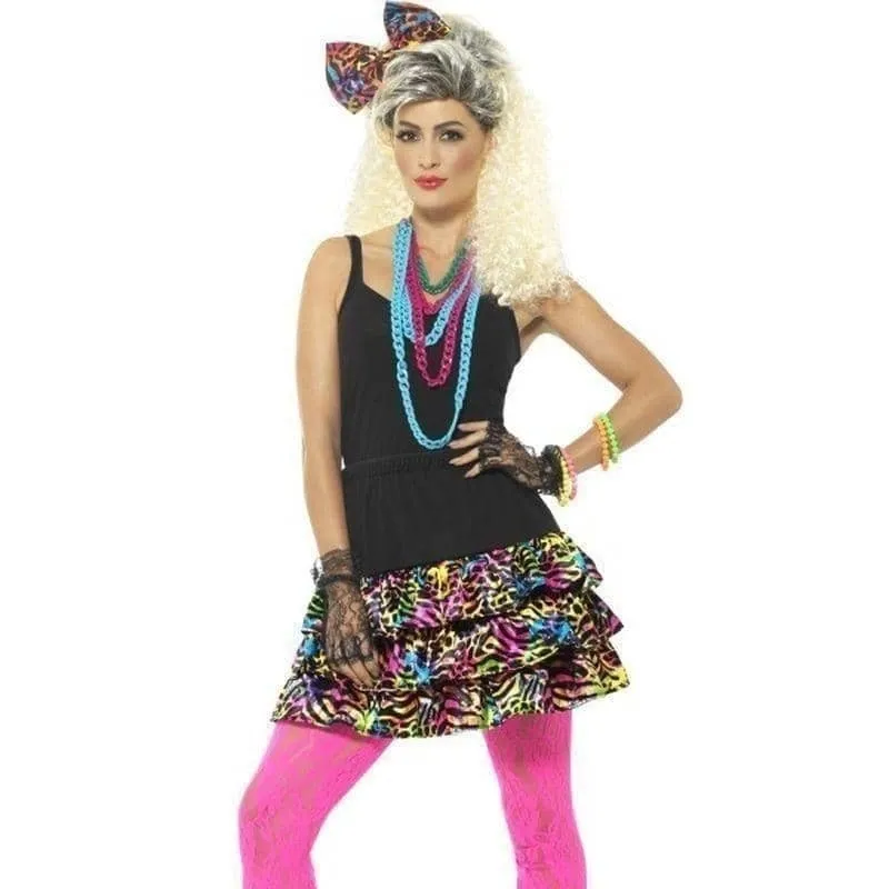 80s Party Girl Vibrant Skirt Headpiece Necklace Adult Kit