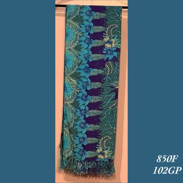 850F - 102GP , Fringed scarf floral print