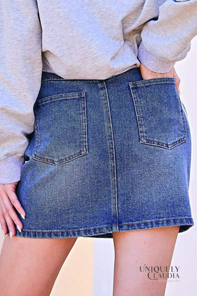 Abbey Sequined Hearts Denim Mini Skirt