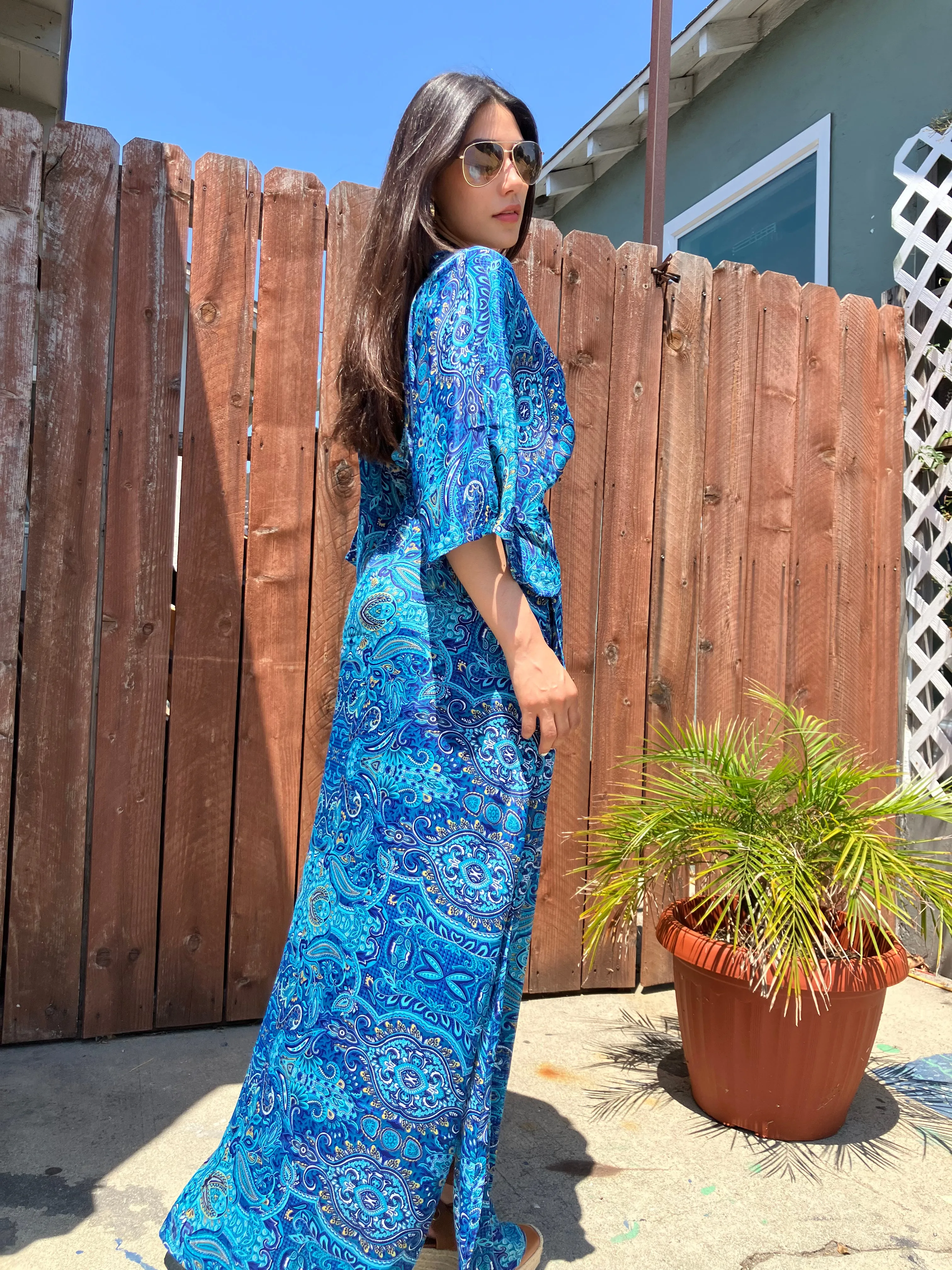 All Over Print Blue Dress with Pockets