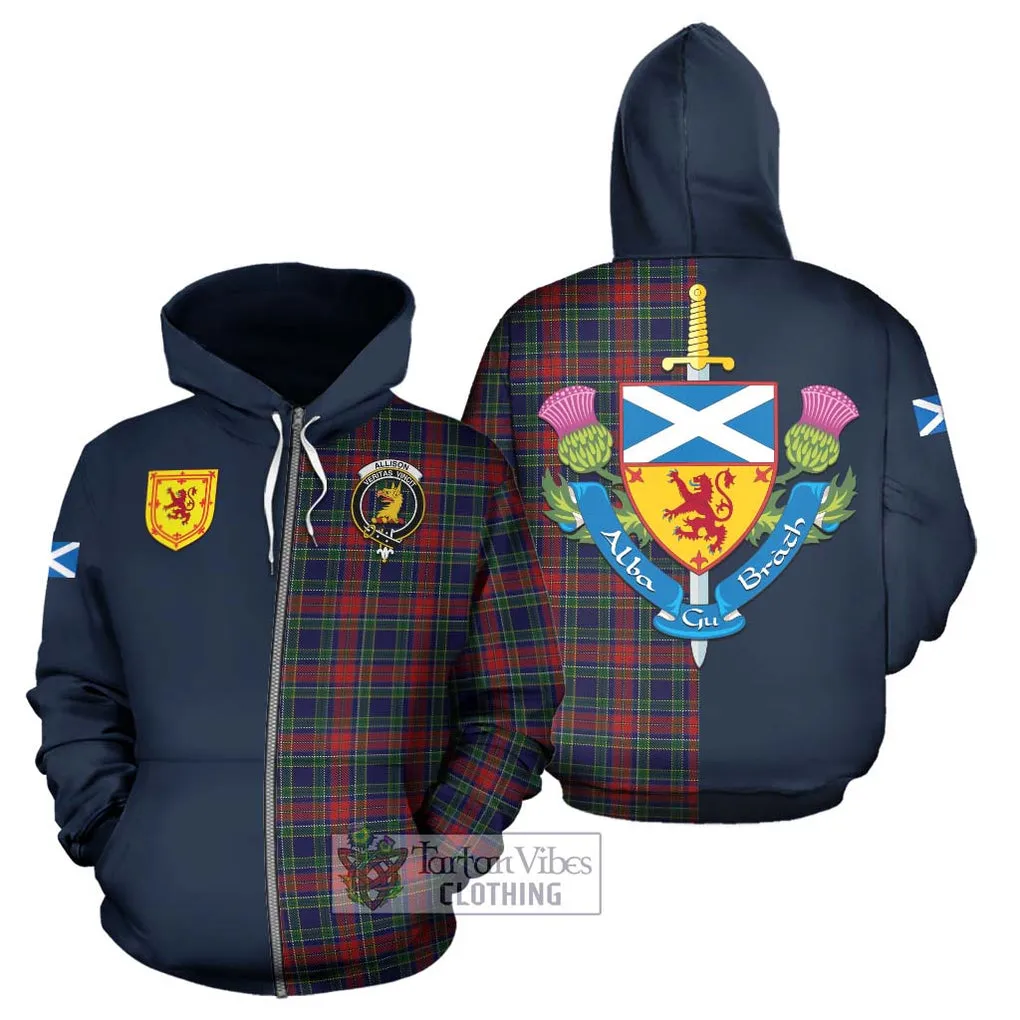 Allison Red Tartan Hoodie Alba with Scottish Lion Royal Arm Half Style