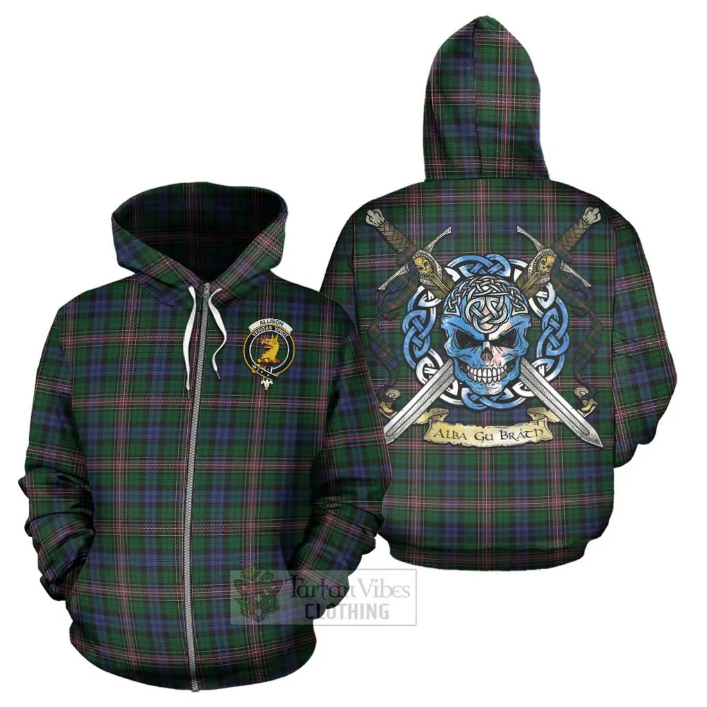 Allison Tartan Hoodie with Family Crest Celtic Skull Style