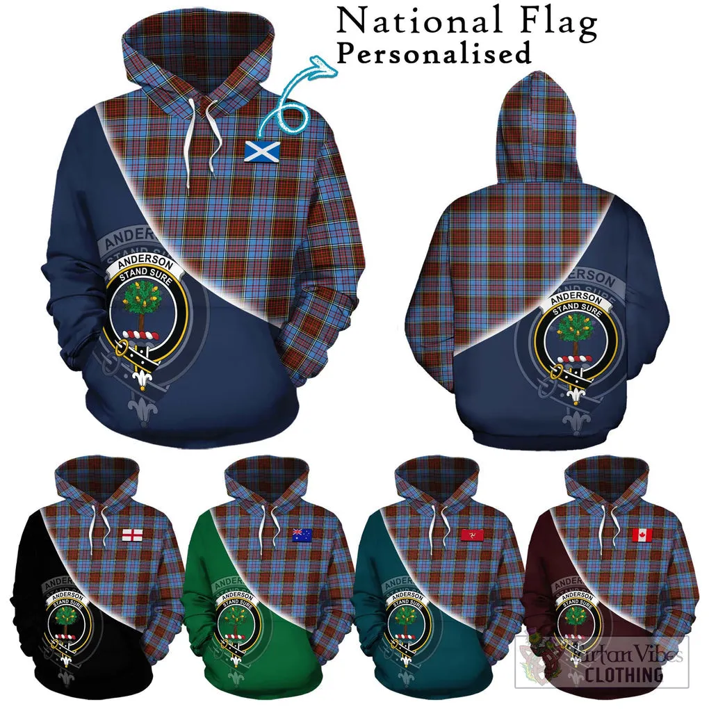 Anderson Modern Tartan Hoodie with Personalised National Flag and Family Crest Half Style