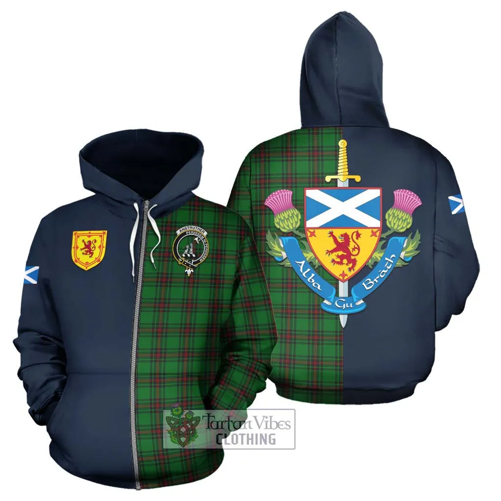 Anstruther Tartan Hoodie Alba with Scottish Lion Royal Arm Half Style