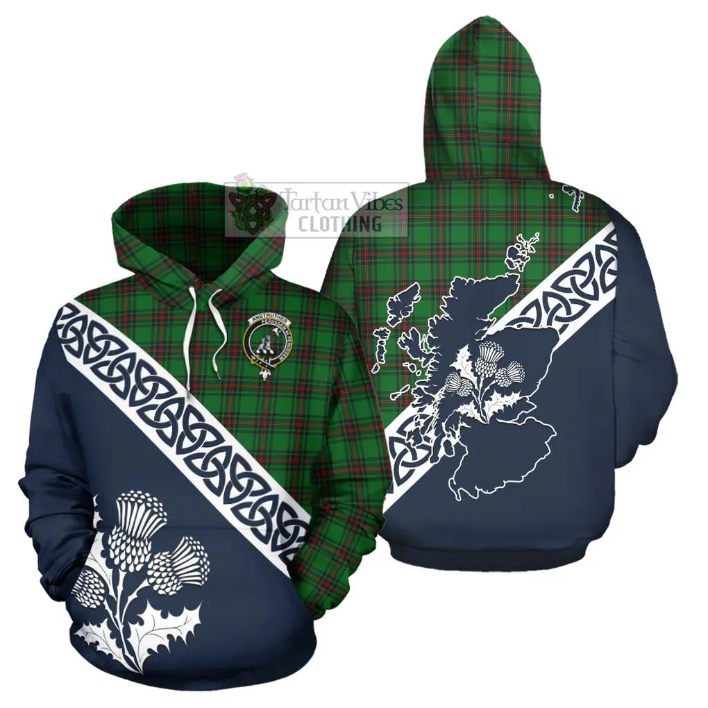 Anstruther Tartan Hoodie Featuring Thistle and Scotland Map