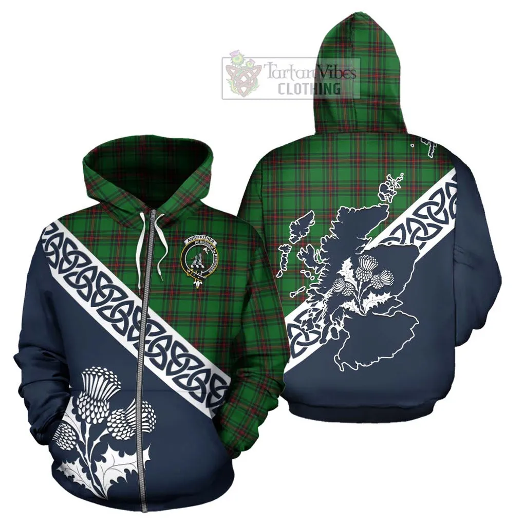 Anstruther Tartan Hoodie Featuring Thistle and Scotland Map