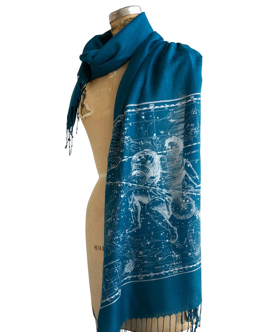 Aquarius & Capricorn Scarf, Zodiac Constellation Bamboo Pashmina