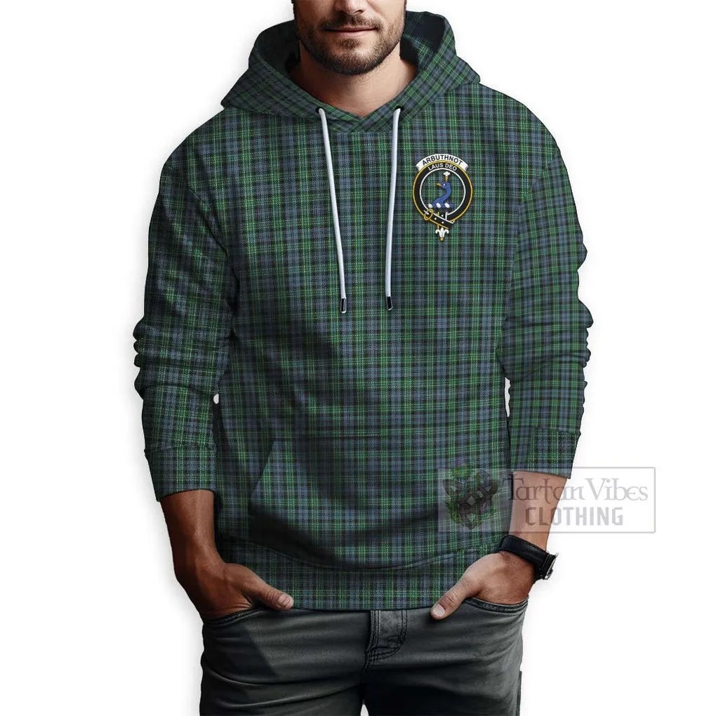 Arbuthnot Tartan Hoodie with Family Crest and Bearded Skull Holding Bottles of Whiskey