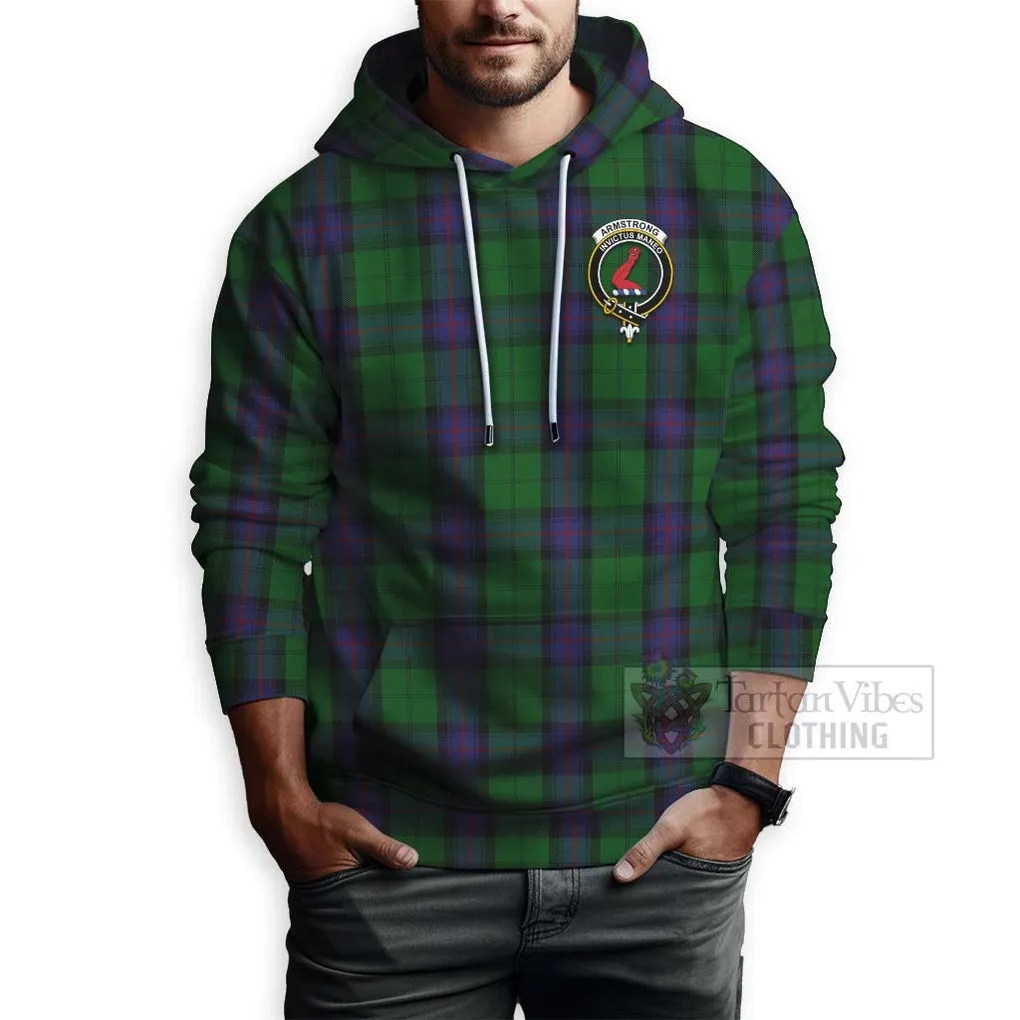 Armstrong Tartan Hoodie with Family Crest and Bearded Skull Holding Bottles of Whiskey