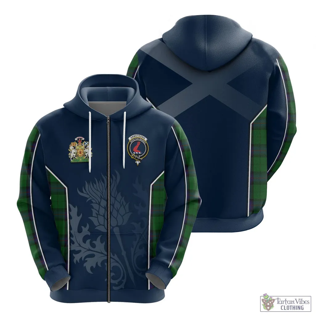 Armstrong Tartan Hoodie with Family Crest and Scottish Thistle Vibes Sport Style