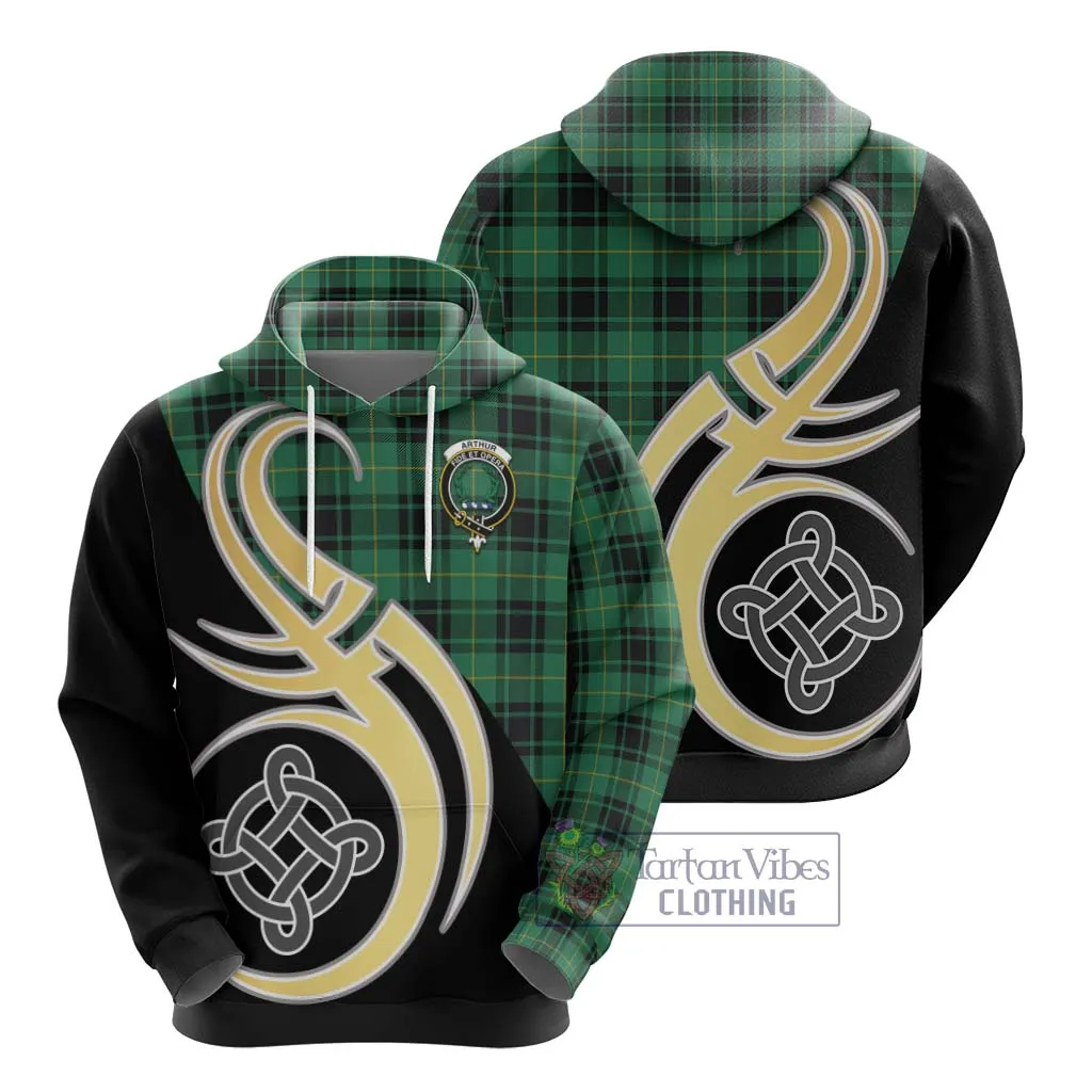 Arthur Ancient Tartan Hoodie with Family Crest and Celtic Symbol Style