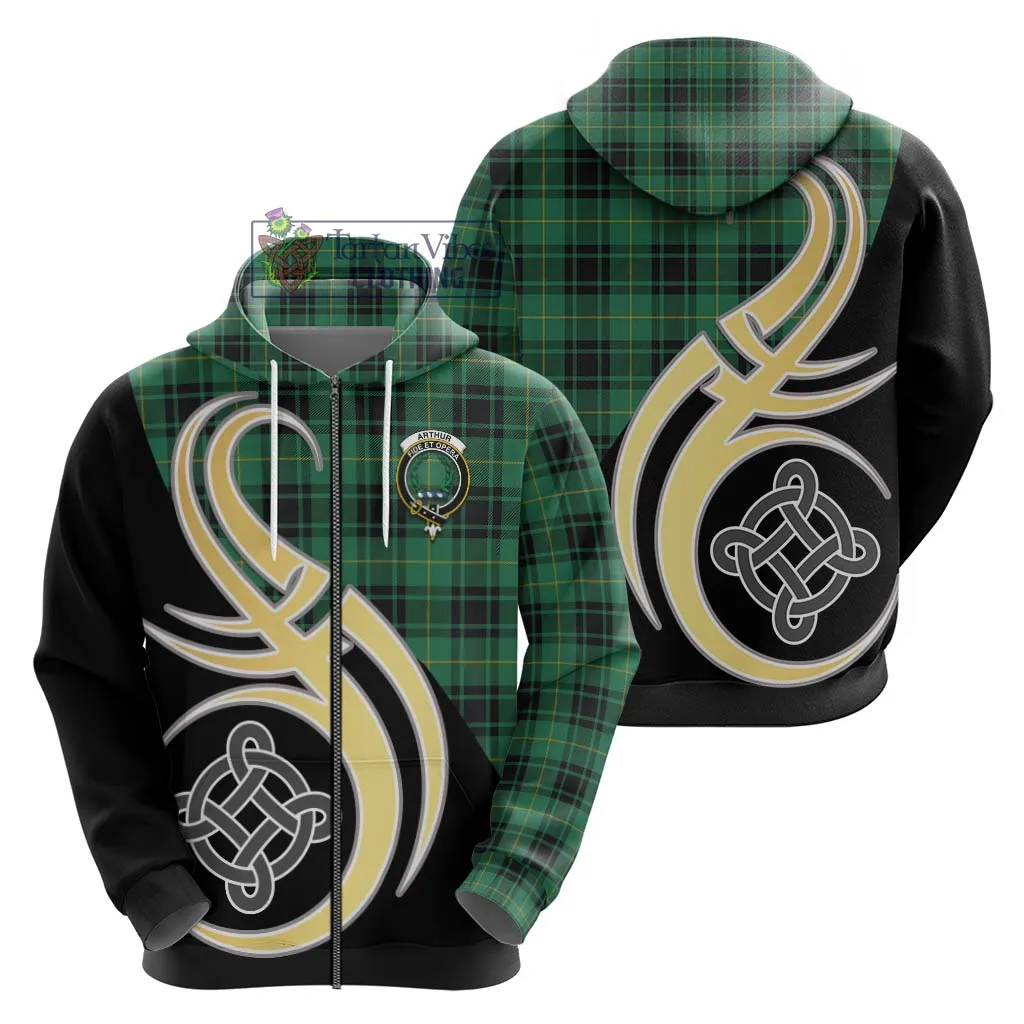 Arthur Ancient Tartan Hoodie with Family Crest and Celtic Symbol Style