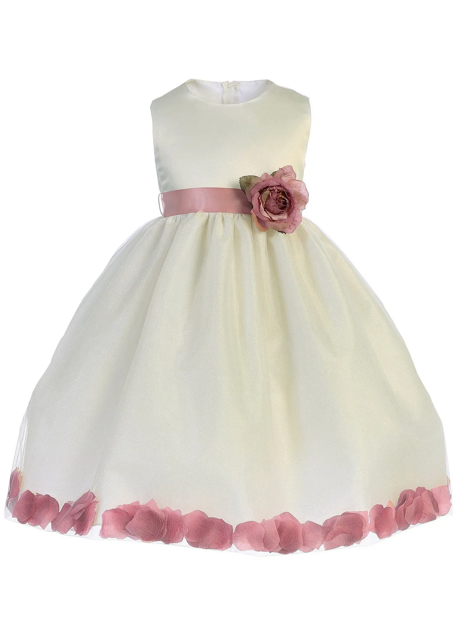 Baby Girls Ivory Dusty Rose Floating Petals Flower Girl Dress 6-24M