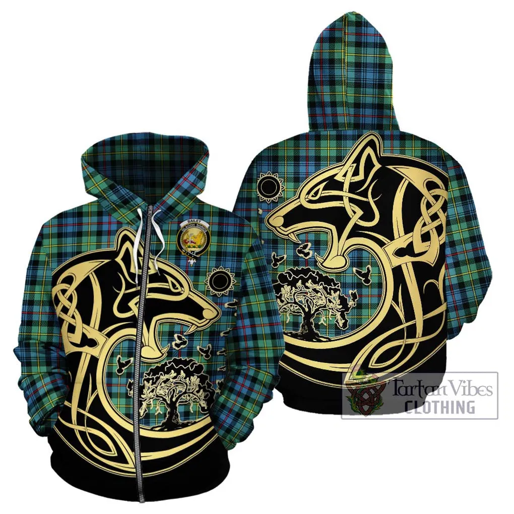 Bailey Ancient Tartan Hoodie with Family Crest Celtic Wolf Style