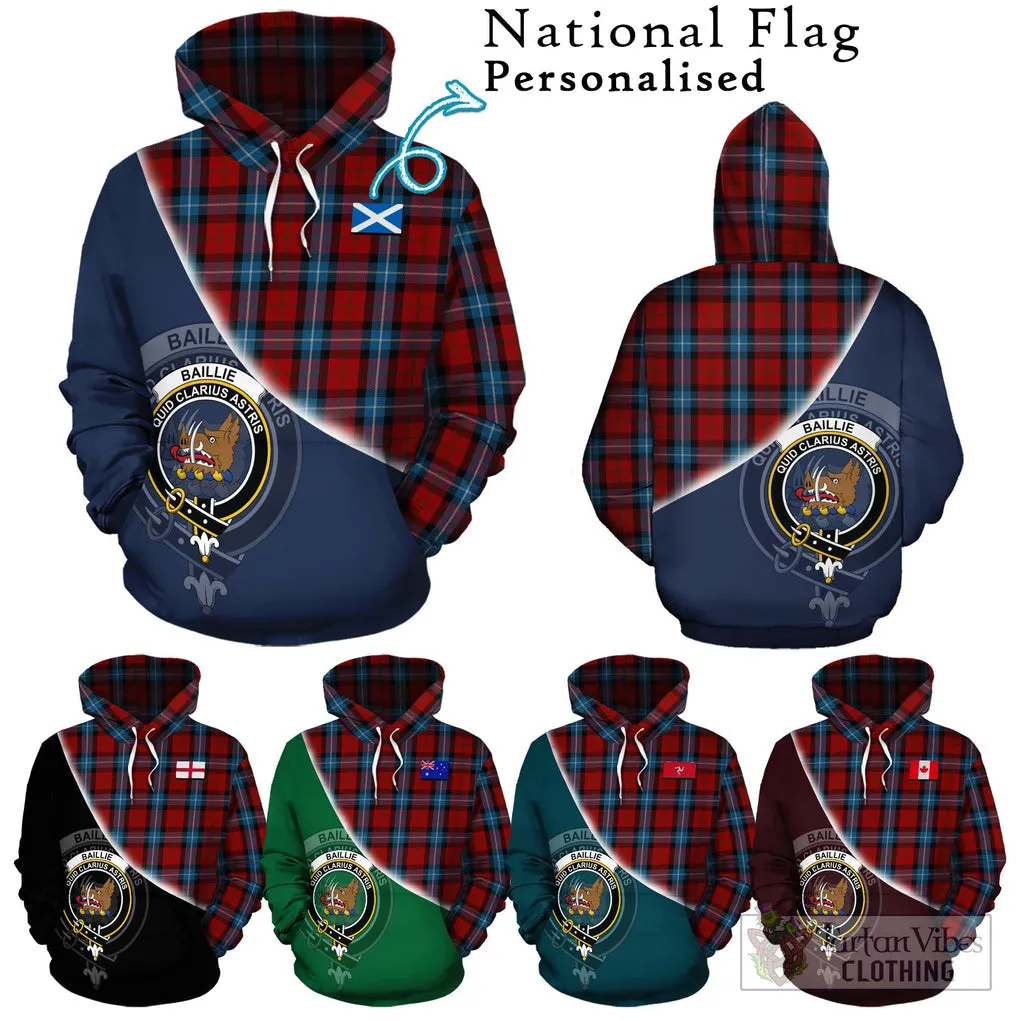 Baillie of Polkemmet Red Tartan Hoodie with Personalised National Flag and Family Crest Half Style