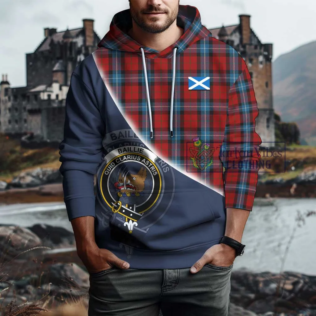 Baillie of Polkemmet Red Tartan Hoodie with Personalised National Flag and Family Crest Half Style