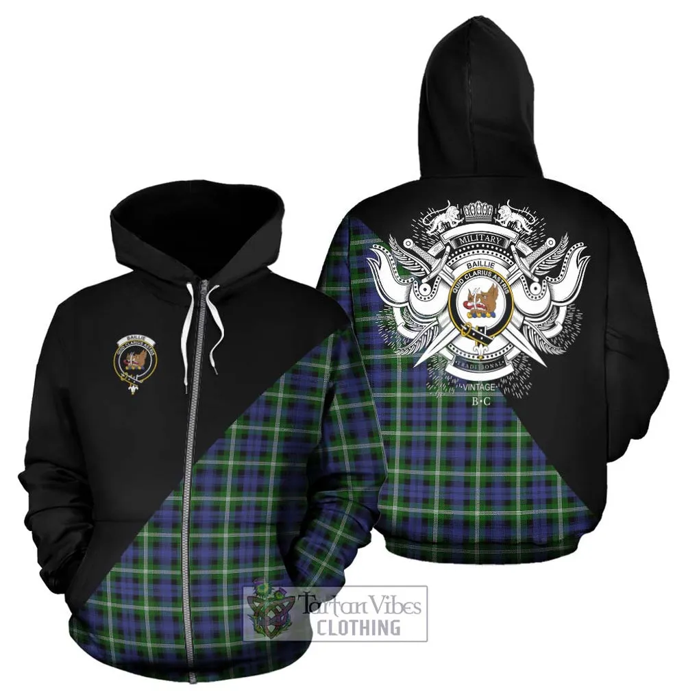 Baillie of Polkemmet Tartan Hoodie with Family Crest and Military Logo Style