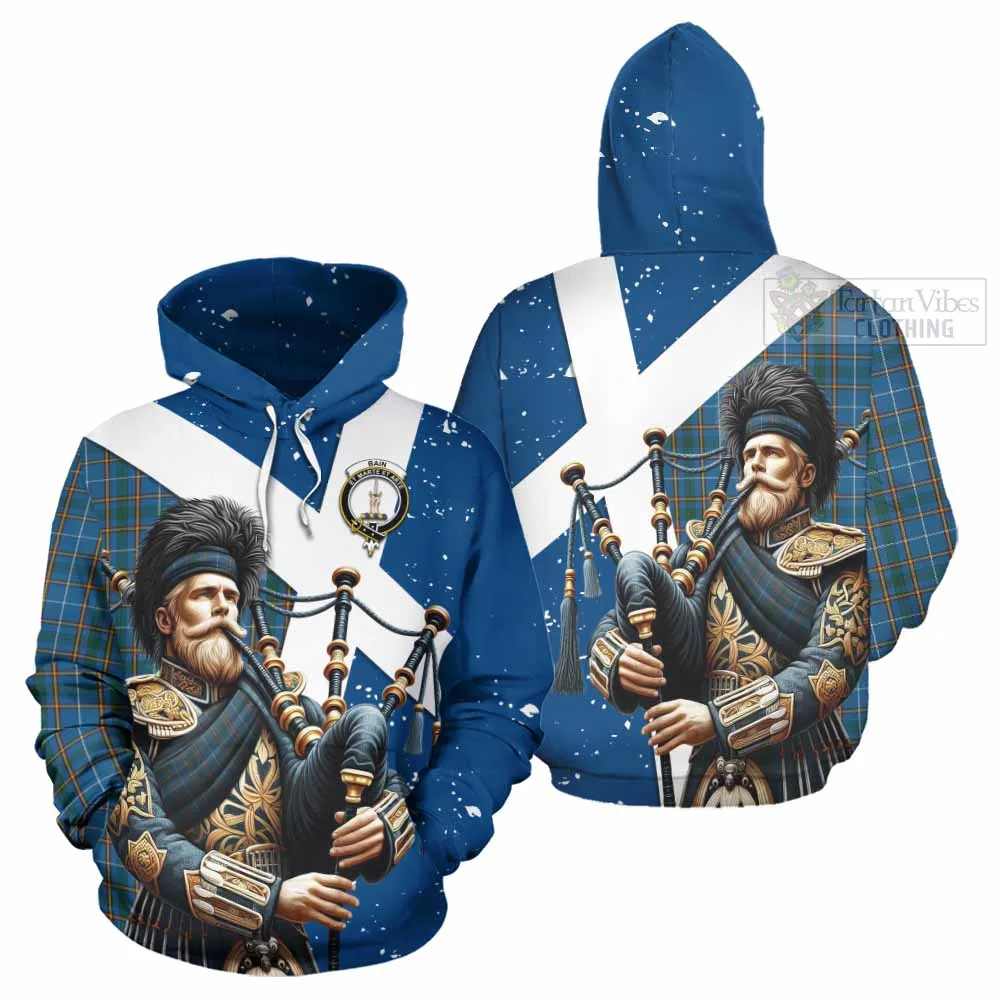 Bain Tartan Hoodie with Family Crest Scottish Bagpiper Vibes