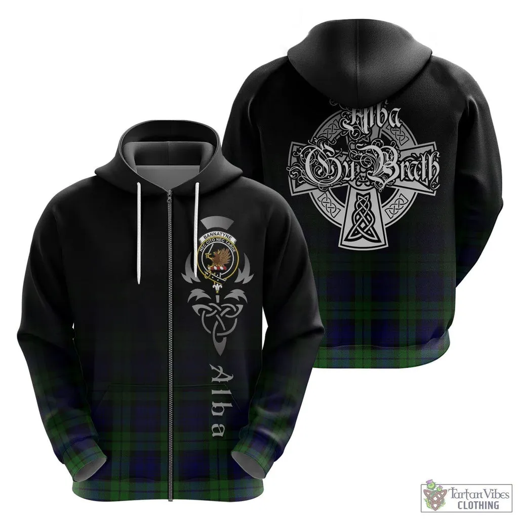 Bannatyne Tartan Hoodie Featuring Alba Gu Brath Family Crest Celtic Inspired