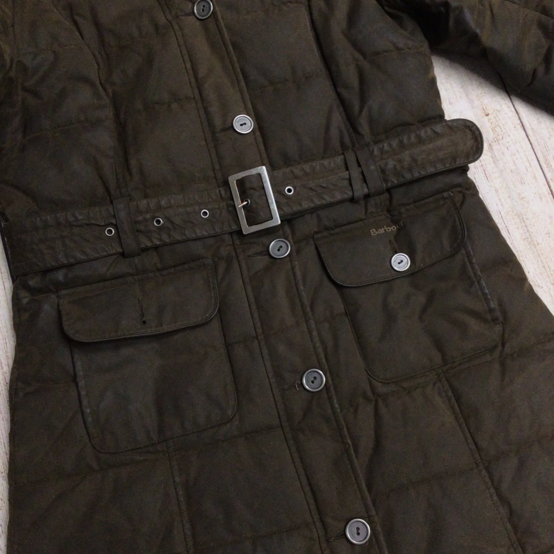 Barbour Brown Long Puffer Fibredown Wax Jacket Size 12