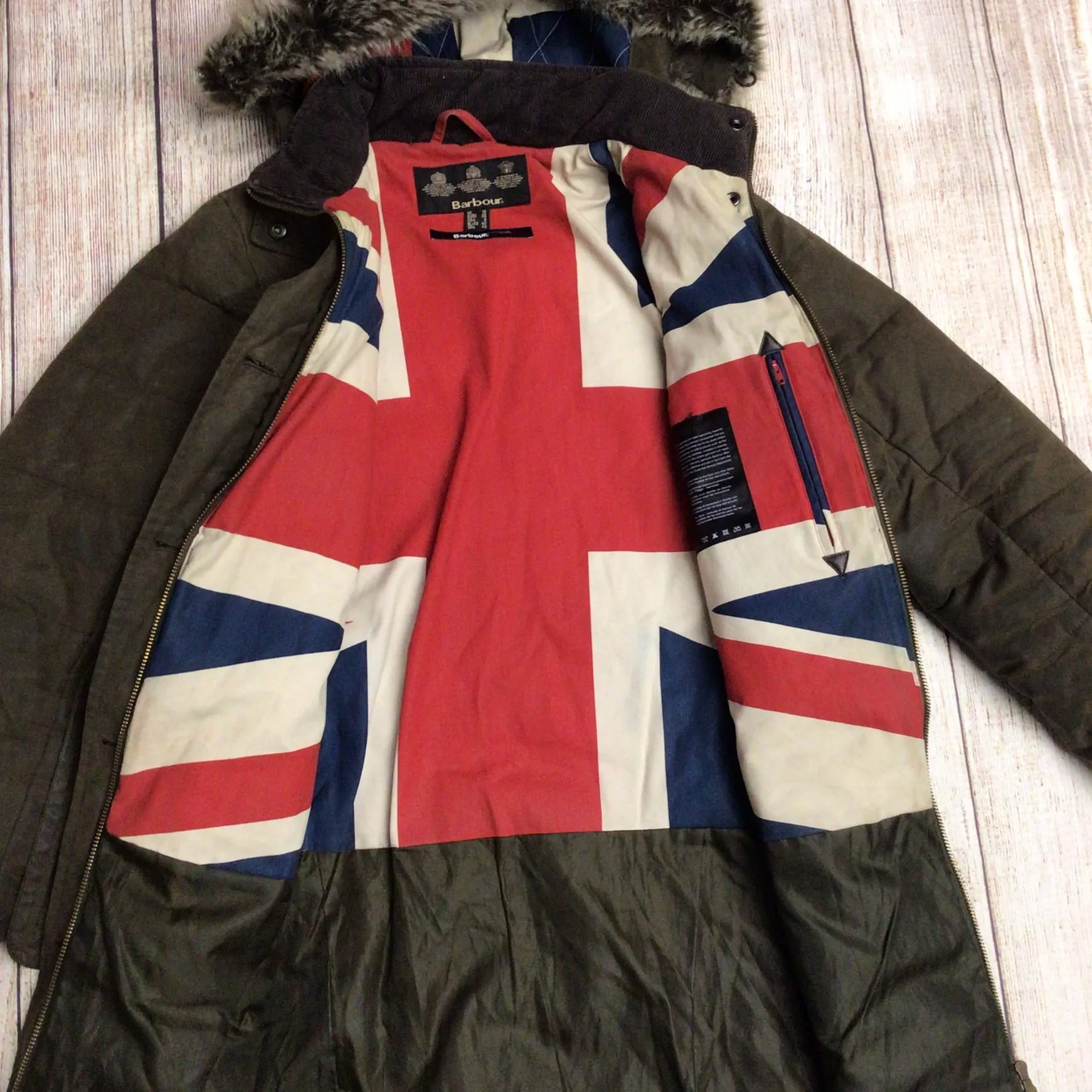 Barbour Brown Long Puffer Fibredown Wax Jacket Size 12