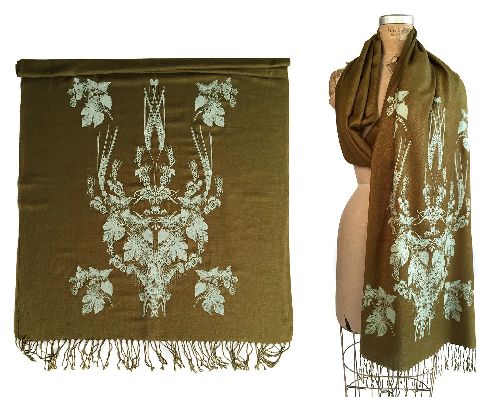 Beer Scarf. Hops & Wheat linen weave pashmina