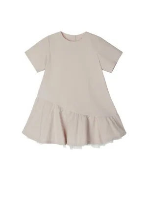 Beige Short Sleeve Poplin Dress