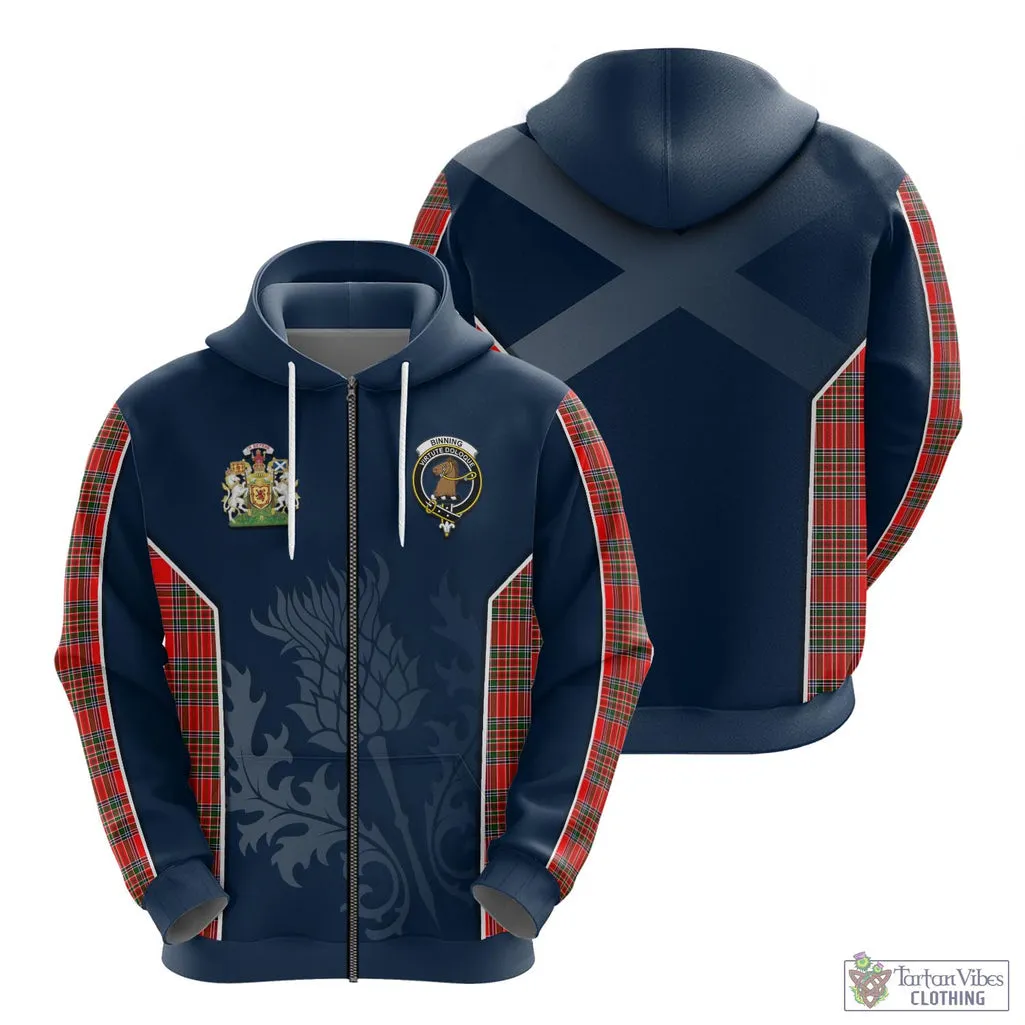 Binning Tartan Hoodie with Family Crest and Scottish Thistle Vibes Sport Style