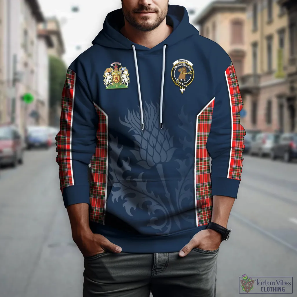 Binning Tartan Hoodie with Family Crest and Scottish Thistle Vibes Sport Style