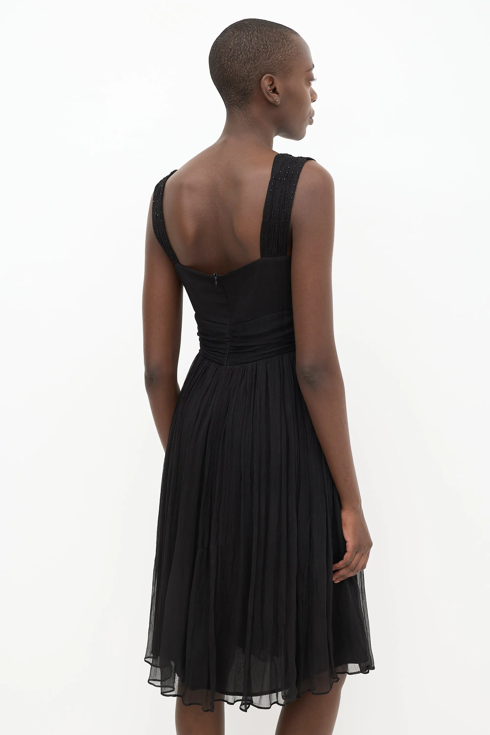 Black Silk Beaded Pleated Dress