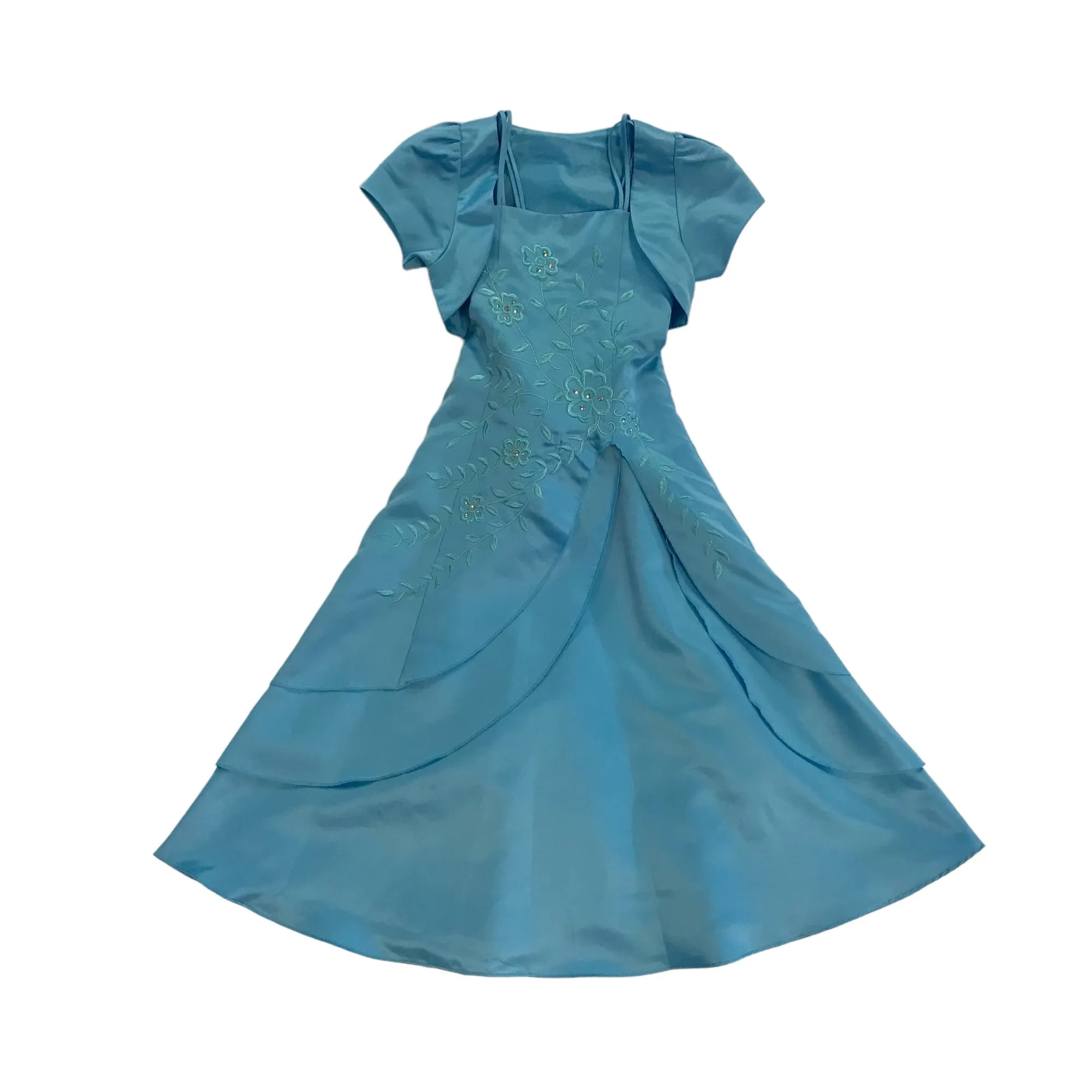 Blue formal dress 6 years flared skirt and short sleeve bolero