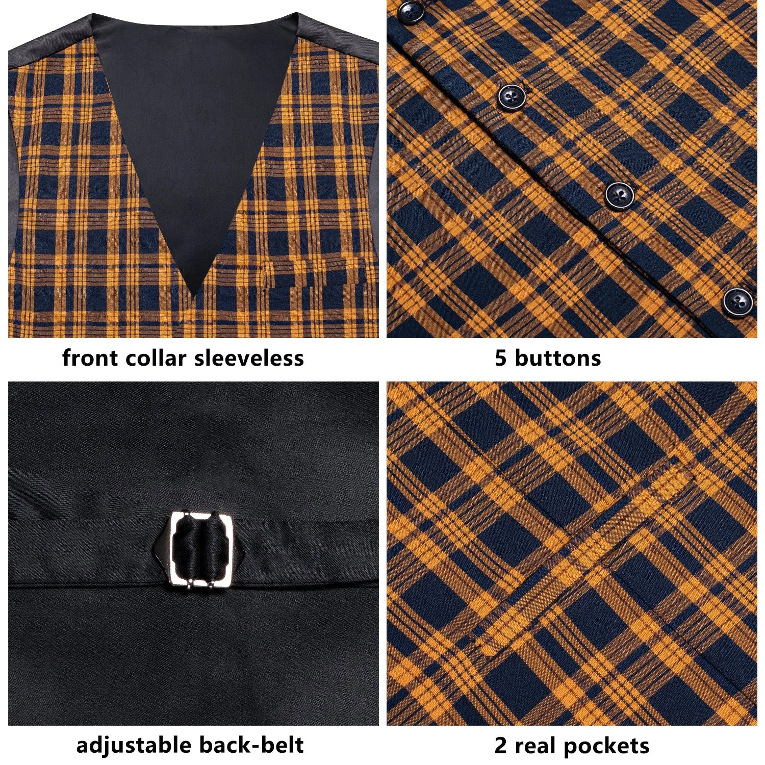 Blue Orange Plaid Splicing Jacquard Men's Vest