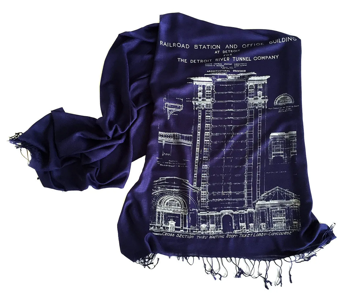 Blueprint Bamboo Scarf. Detroit Train Station Pashmina