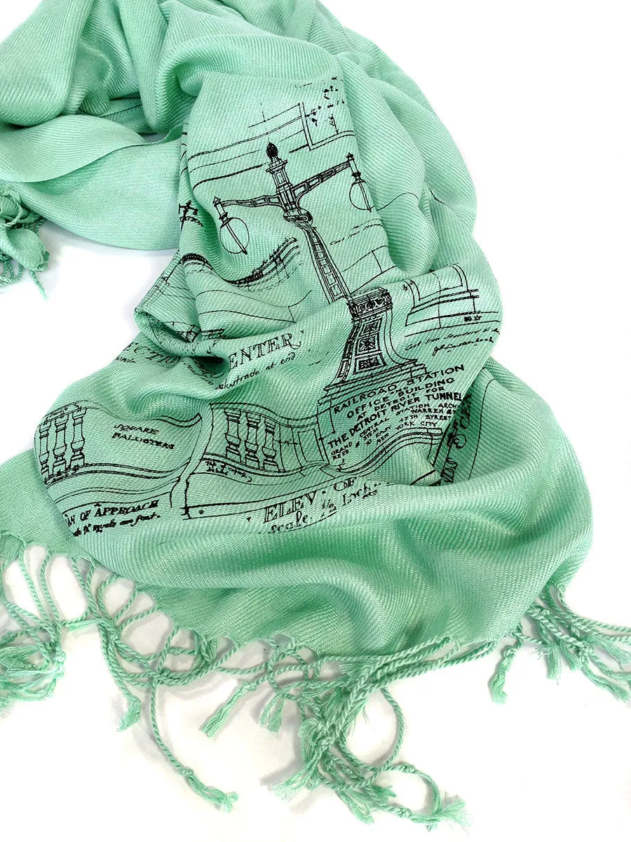 Blueprint Pashmina Scarf: Ironwork Detail, Detroit Train Station