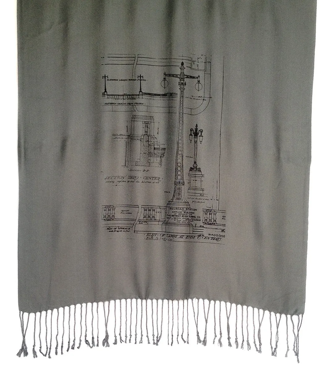 Blueprint Pashmina Scarf: Ironwork Detail, Detroit Train Station