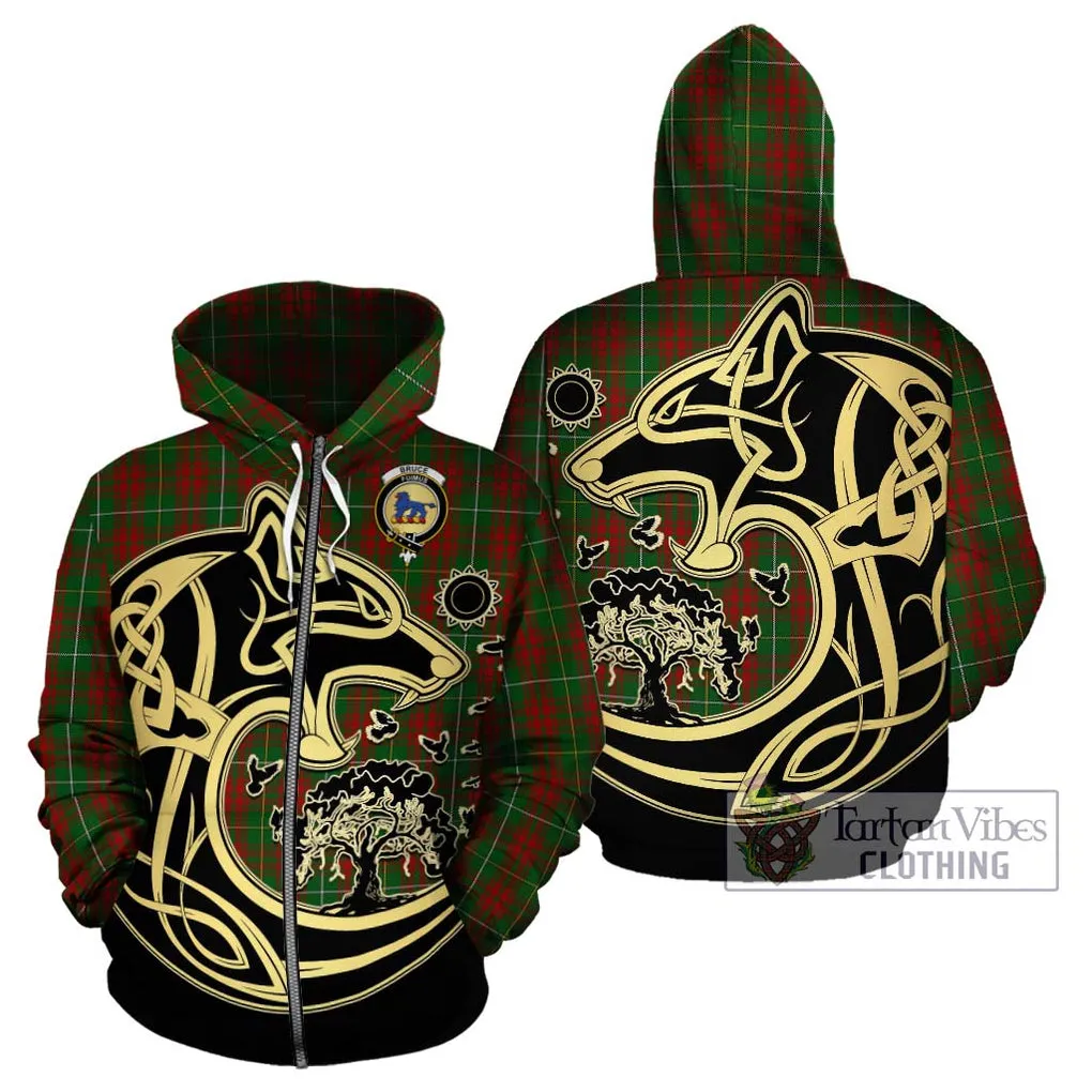 Bruce Hunting Tartan Hoodie with Family Crest Celtic Wolf Style