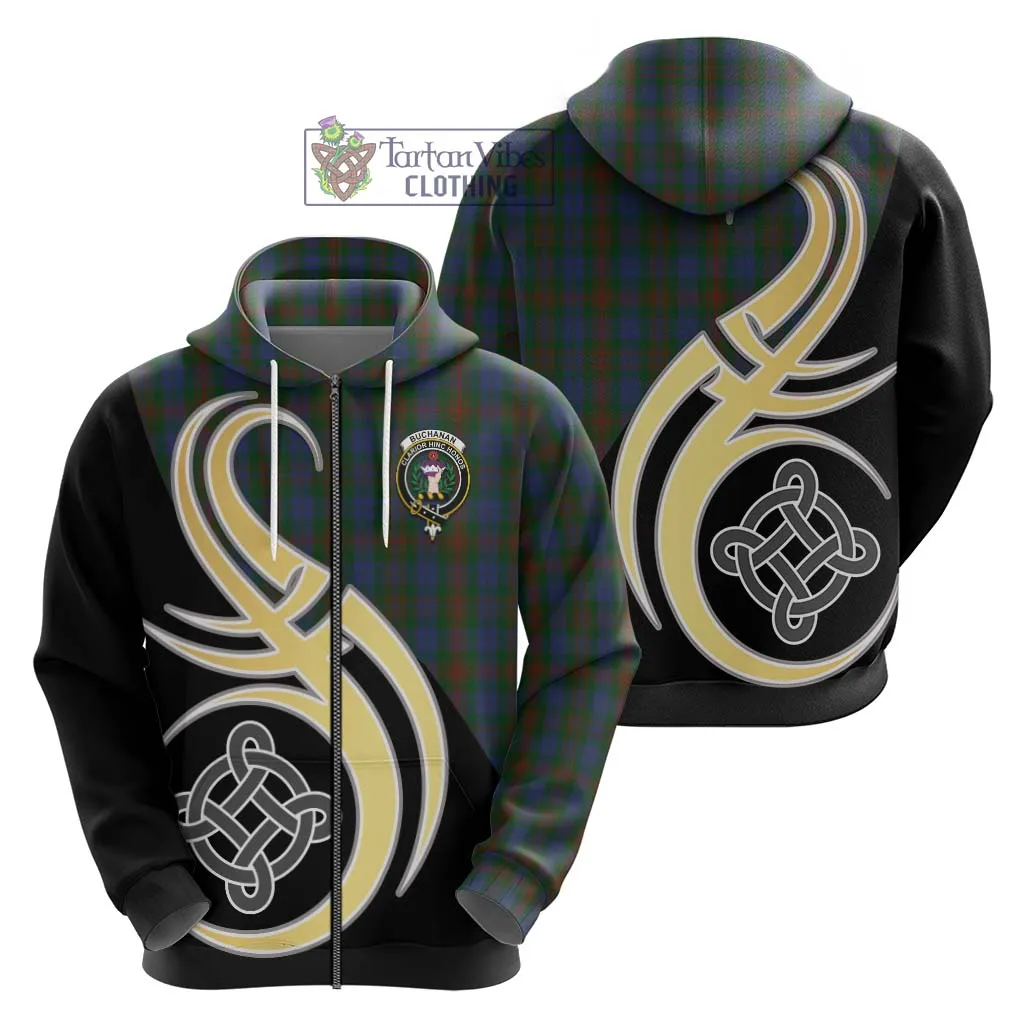 Buchanan Hunting Tartan Hoodie with Family Crest and Celtic Symbol Style