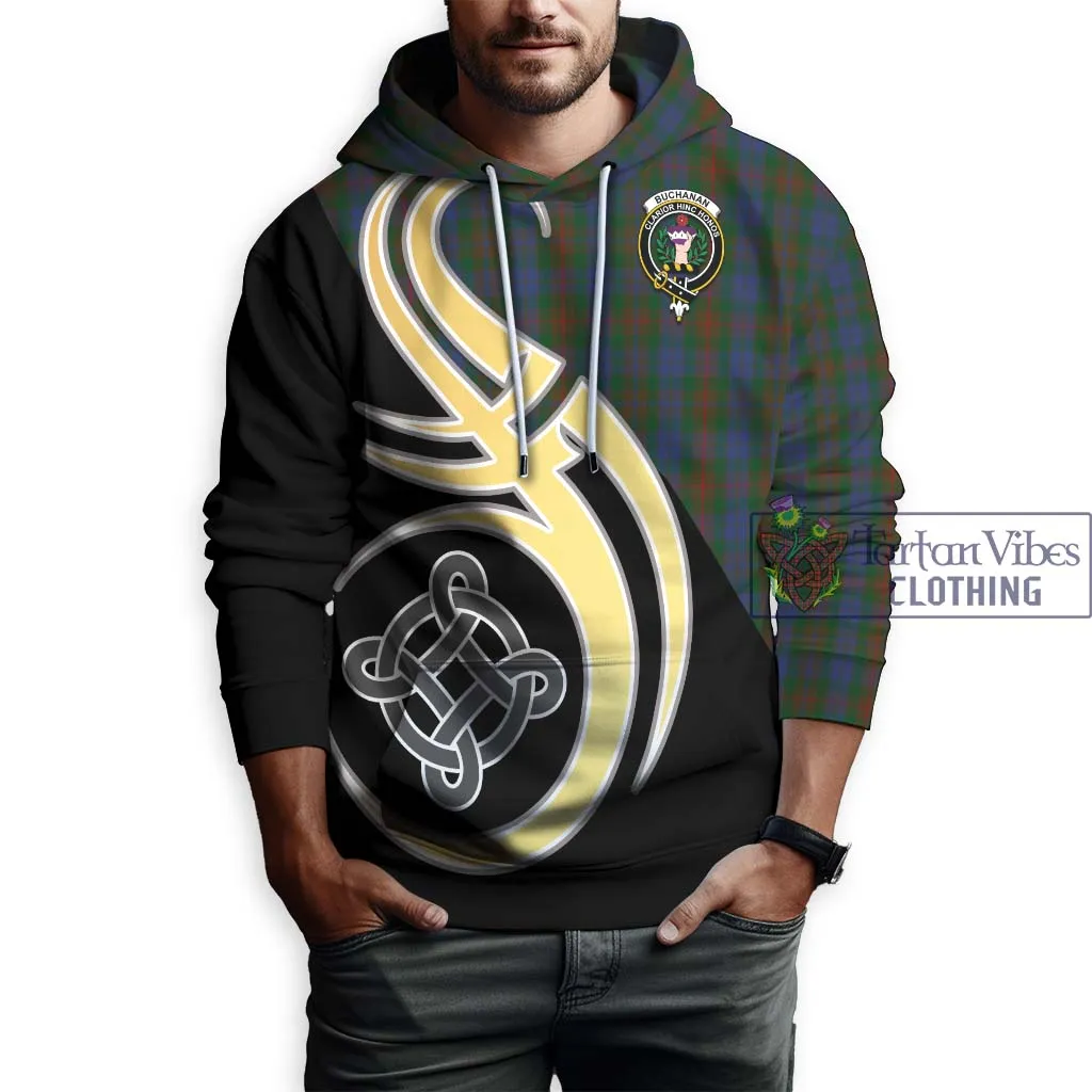 Buchanan Hunting Tartan Hoodie with Family Crest and Celtic Symbol Style