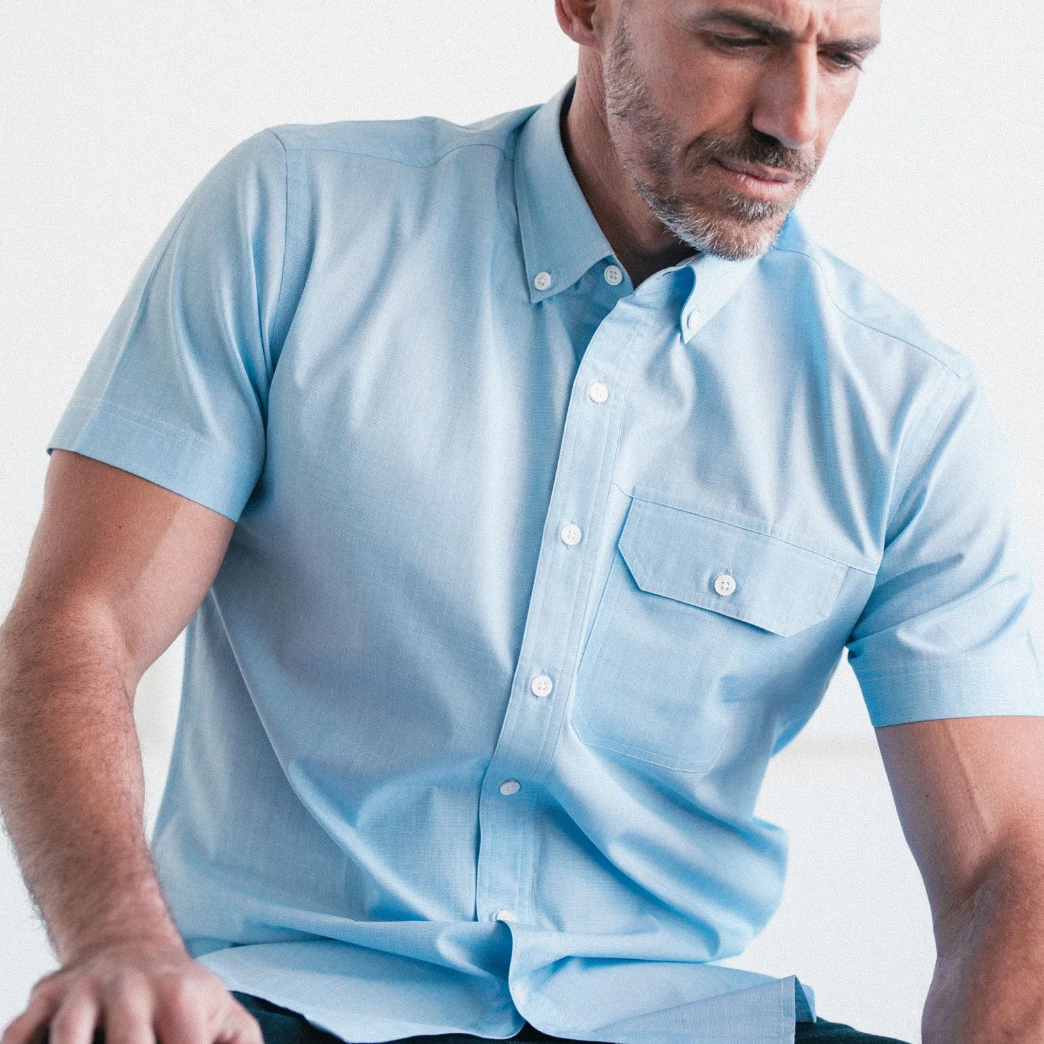 Builder Short Sleeve Casual Shirt – Clean Blue Cotton End-on-end