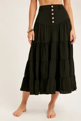 BUTTON DOWN WAIST TIERED MAXI SKIRT