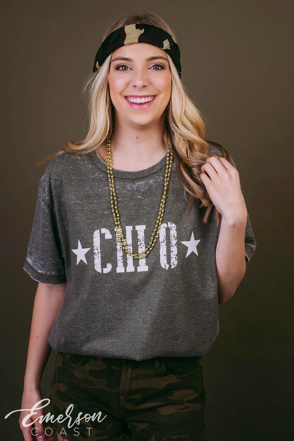 Chi Omega Army Bid Day Mineral Wash Tee