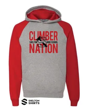 Climber Nation with Shelton Logo Red and Grey Hoodie Sweatshirt