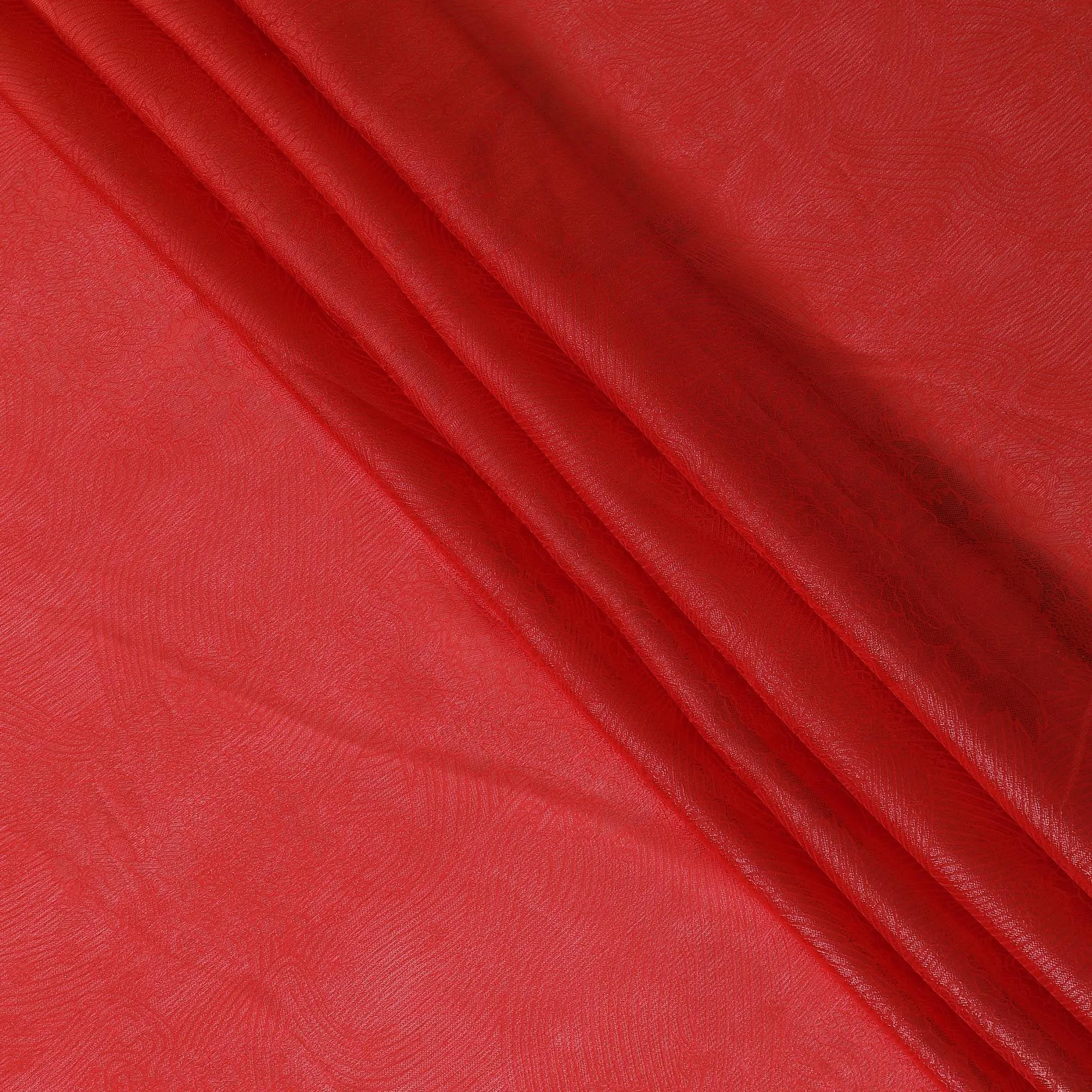 Crimson red synthetic chiffon fabric with same tone metallic lurex in floral design-D10112