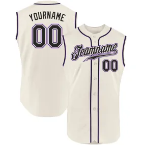 Custom Cream Black-Purple Authentic Sleeveless Baseball Jersey